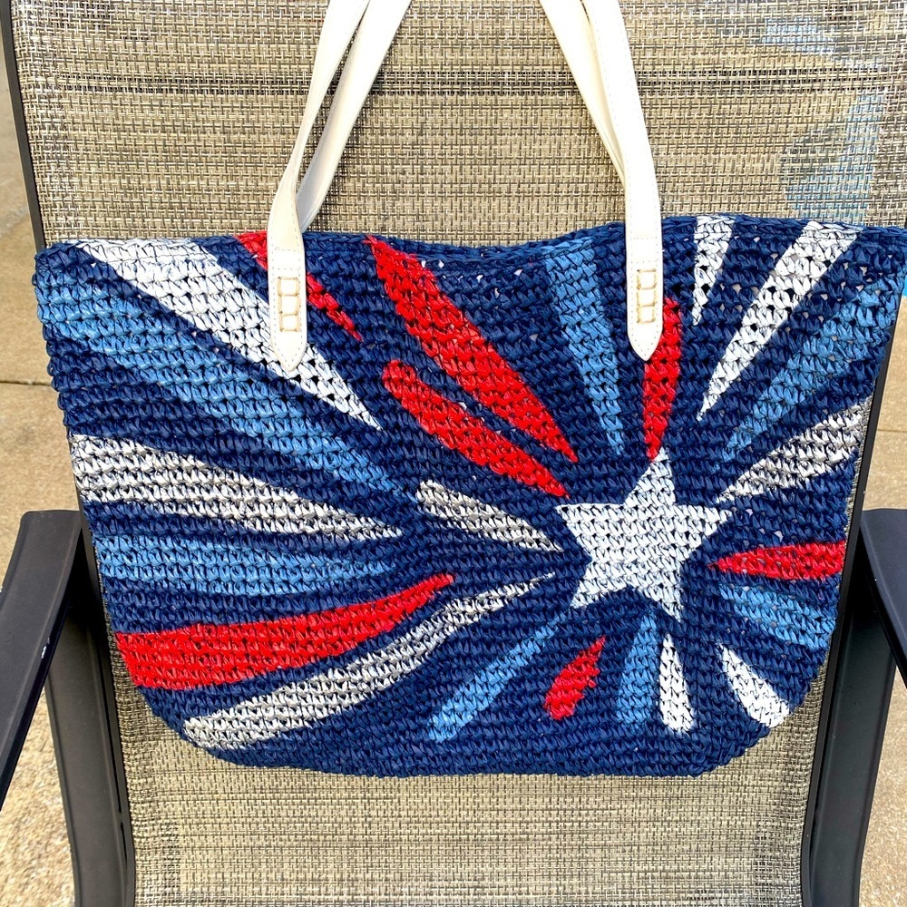INC International Concepts Women's Star Straw 4th of July Holiday Blue Tote Bag